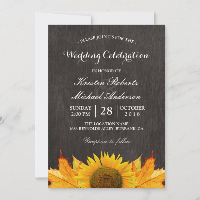 Invitación El arce de girasol ruso deja celebración Boda (Anverso)
