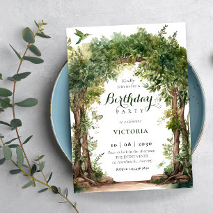 Invitación El arco de jardín verde deja su cumpleaños