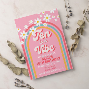 Invitación El arco iris diez retro es un vibe Groovy décimo c