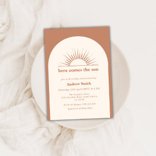 Invitación El Arco Mínimo Del Boho Aquí Viene El Baby Shower