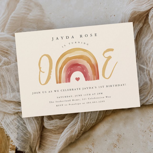 Invitación El arcoiris boho un primer cumpleaños (Boho rainbow one first birthday party invitation.)