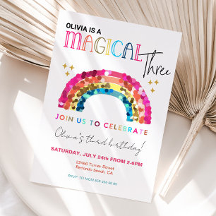 Invitación El arcoiris colorido 3 mágicos 3 años