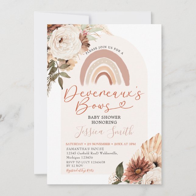 Invitación El arcoiris de Boho Floral Devereaux dobla Baby Sh (Anverso)