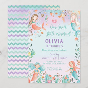 Invitación El arcoiris de cumpleaños de la sirena bajo el mar