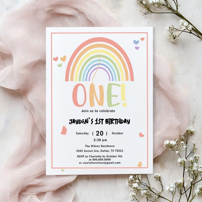 Invitación El arcoiris de Cute Pastel 1er cumpleaños (Subido por el creador)