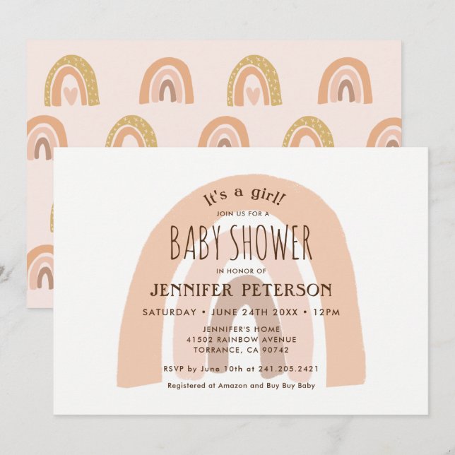 Invitación El arcoiris del Boho Pastel es un Baby Shower Chic (Anverso / Reverso)
