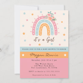 Invitación El arcoiris floral rosa Baby Shower es un Chica