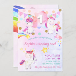 Invitación El arcoiris mágico del primer cumpleaños del Chica