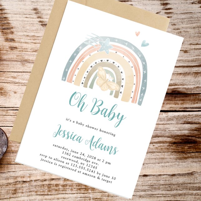 Invitación El arcoiris mínimo de Boho Oh Baby Shower bebé (Subido por el creador)