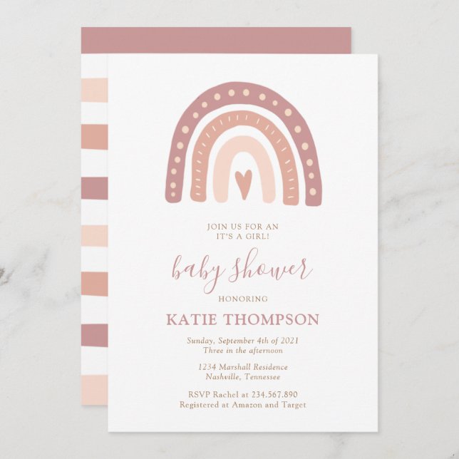 Invitación El arcoiris rosado de Rubor es un Baby Shower Chic (Anverso / Reverso)