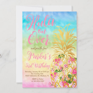 Invitación El arcoiris se acabó, Luau, cumpleaños de la piña