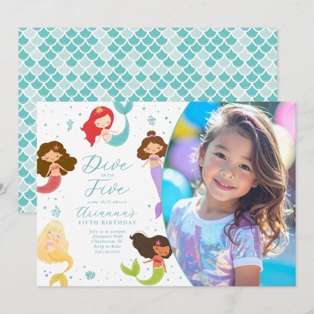 Invitación El arcoiris se sumerge en cinco cumpleaños de sire (Anverso / Reverso)