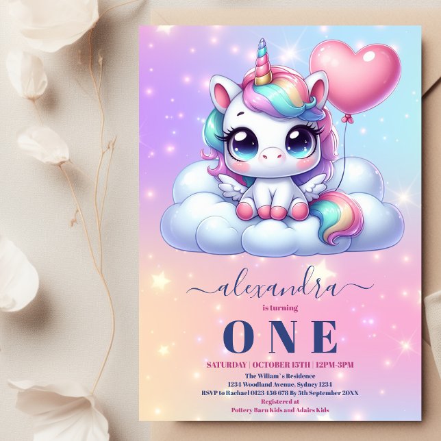 Invitación El arcoiris unicornio esparce oro primer cumpleaño (Subido por el creador)