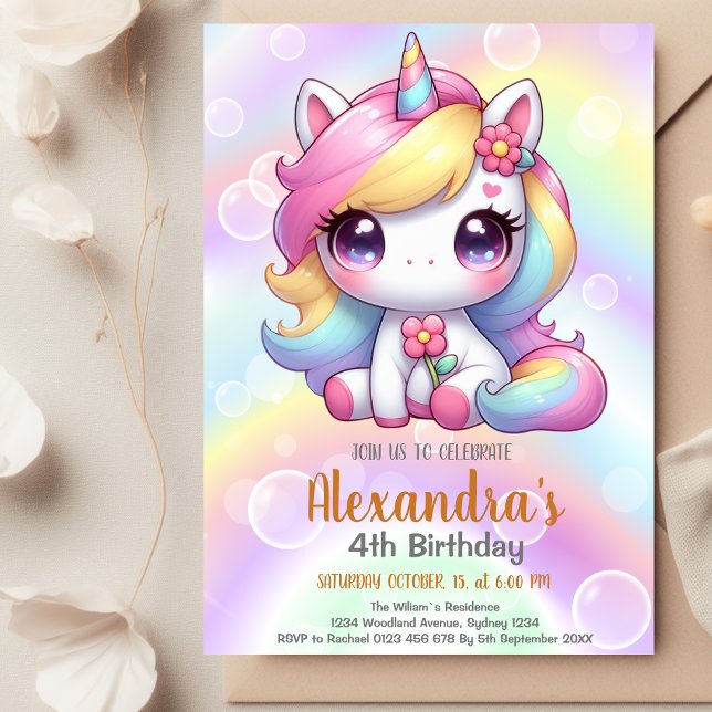 Invitación El arcoiris unicornio paraliza el cumpleaños del o (Subido por el creador)