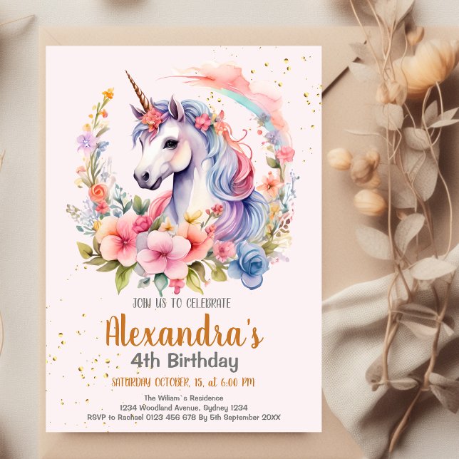 Invitación El arcoiris unicornio paraliza el cumpleaños del o (Subido por el creador)