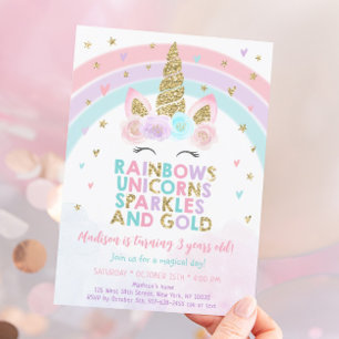 Invitación El arcoiris unicornio paraliza el cumpleaños del o