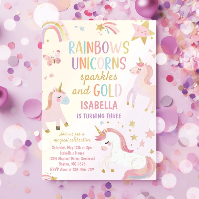 Invitación El arcoiris unicornio paraliza el cumpleaños del o (Subido por el creador)
