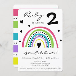 Invitación El arcoiris y el corazón colorido Boho Niña Cumple