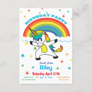 Invitación El arcoiris y las estrellas de Unicornio bailando 
