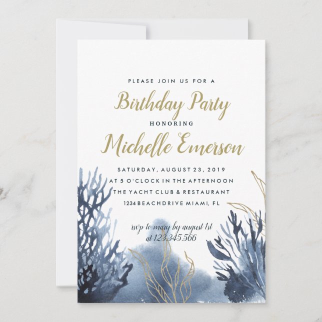 Invitación El arrecife azul | Cumpleaños Náutico (Anverso)