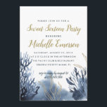Invitación El arrecife azul | Fiesta Nautical SWEET SESENTA<br><div class="desc">La elegante invitación de cumpleaños náutica para las celebraciones de la playa incluye un ilustracion de coral de color zafiro y de color azul acuático. Personaliza con tus detalles fiestas en oro falso y azul marino clásico. La parte posterior de la tarjeta muestra una paleta de color azul coordinante. Son...</div>