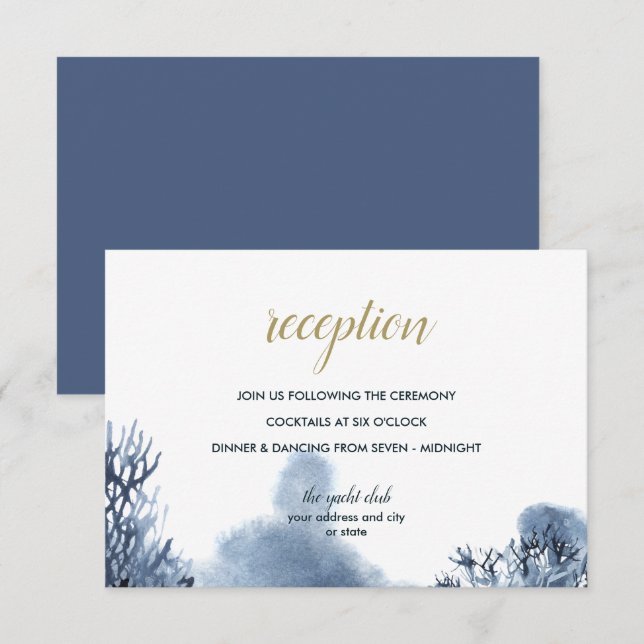 Invitación El arrecife azul | Recepción de boda náutica (Anverso / Reverso)