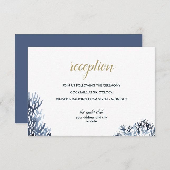 Invitación El arrecife azul | Recepción de boda náutica (Anverso / Reverso)