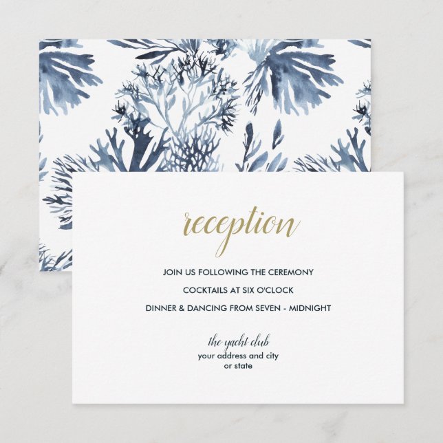 Invitación El arrecife azul | Recepción de boda náutica (Anverso / Reverso)
