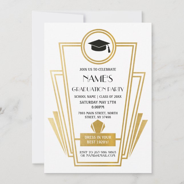Invitación el art déco de la fiesta de graduación de los años (Anverso)