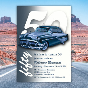 Invitación El Auto Azul Clásico de Viaje Cumple 50 Años