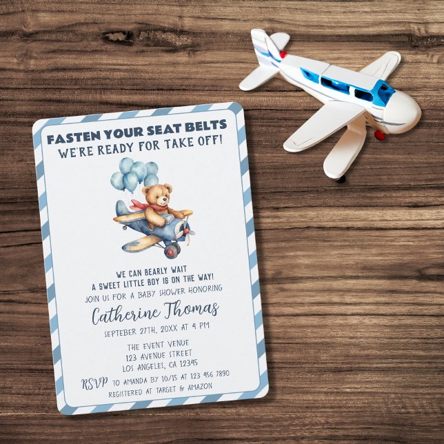 Invitación El avión de Teddy Bear Globo Boy Baby Shower (Subido por el creador)