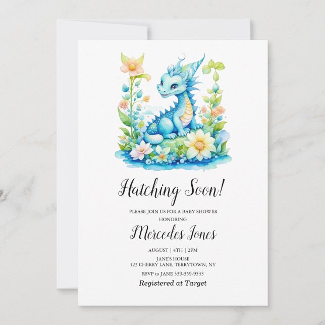 Invitación El azote floral del dragón azul pronto Baby Shower (Anverso)