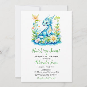 Invitación El azote floral del dragón azul pronto Baby Shower