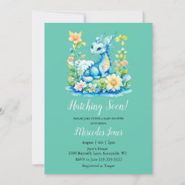 Invitación El azote floral del dragón azul pronto Baby Shower