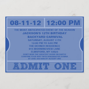 Invitación El azul admite a una fiesta de cumpleaños de la