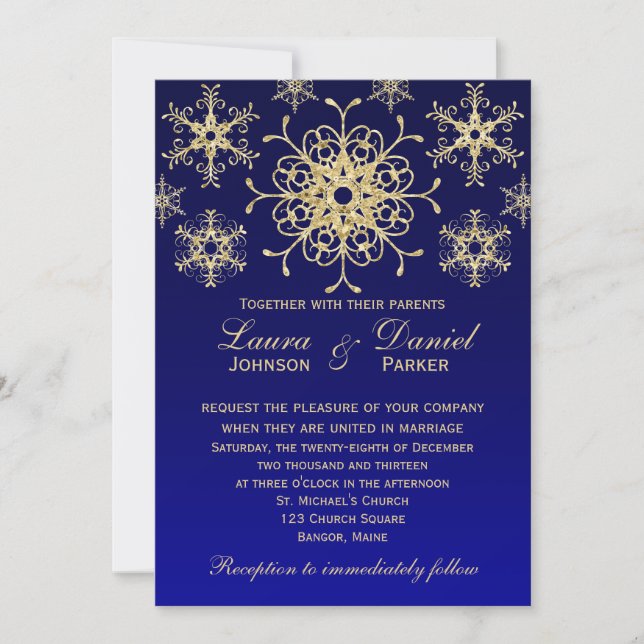 Invitación El azul, el casarse de los copos de nieve de la (Anverso)