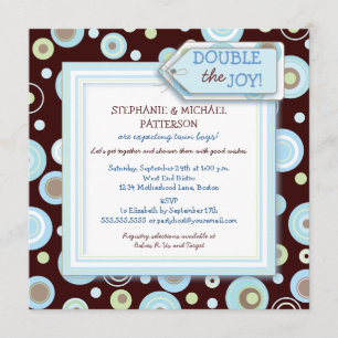 Invitación El azul feliz puntea los pares gemelos Baby Shower
