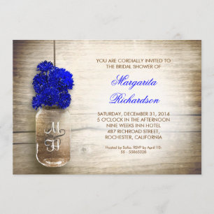 Invitación El azul florece el tarro de albañil rústico
