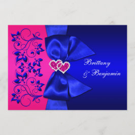 Invitación El azul IMPRESO de la CINTA, boda floral rosada