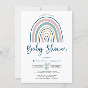 Invitación El azul marino atascó los tonos del arcoiris Boho 