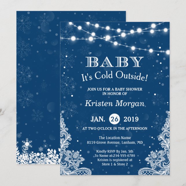 Invitación El azul marino bebe su frío fuera del Baby Shower  (Anverso / Reverso)