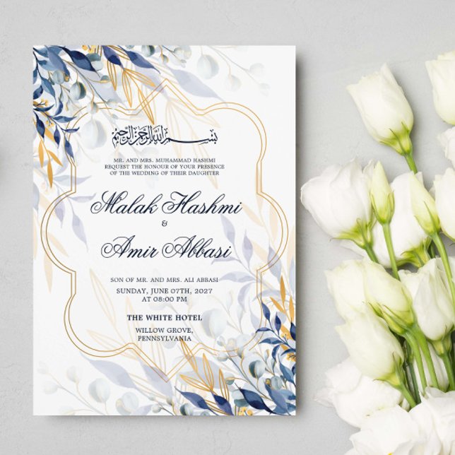 Invitación El Azul Y El Oro Dejan Al Boda Musulmán Islámico (Subido por el creador)