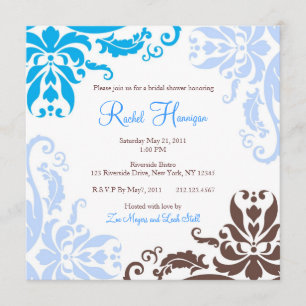 Invitación El azul y la ducha nupcial del damasco de Brown