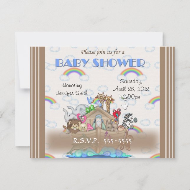 Invitación El Baby Shower Arca de Blue Noah (Anverso)