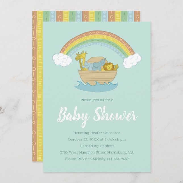Invitación El Baby Shower Ark Boho de Noah (Anverso / Reverso)