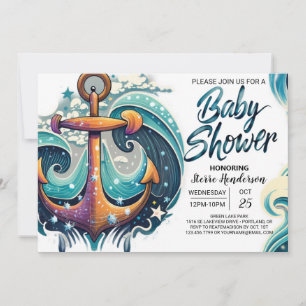 Invitación El Baby Shower azul de Nautical Boy