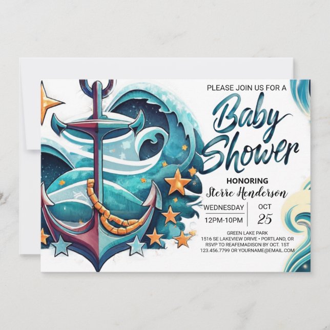 Invitación El Baby Shower azul de un niño bohemio (Anverso)