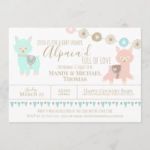 Invitación El Baby Shower de Alpaca con amor y género neutro