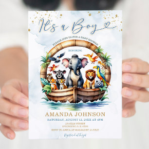 Invitación El Baby Shower de arca de un chico comido