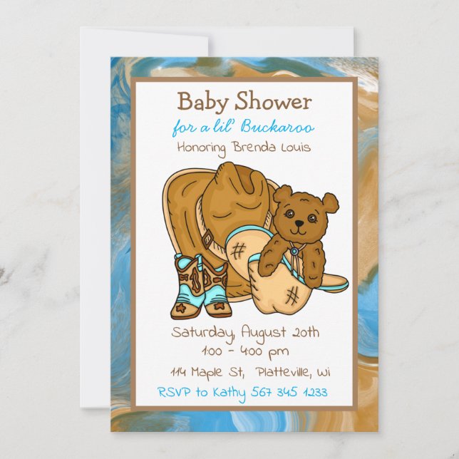 Invitación El Baby Shower de Cowboy Teddy Bear Boy (Anverso)